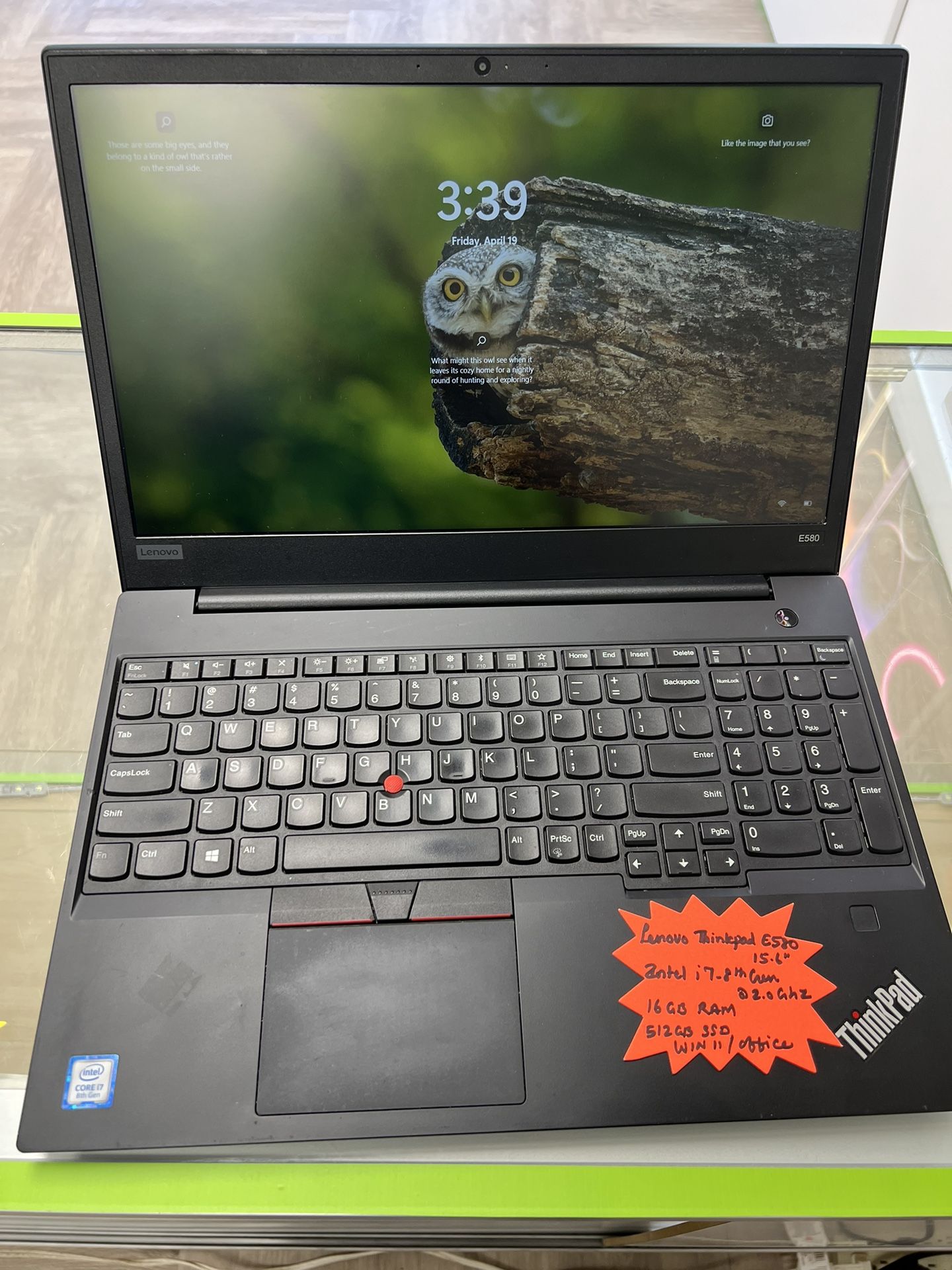 Lenovo ThinkPad E580 15.6” Laptop i7-8550U @2.0Ghz 16GB Ram 512GB SSD Win 10 IoT Enterprise , Microsoft Office Package installed. Comes with Charger. 