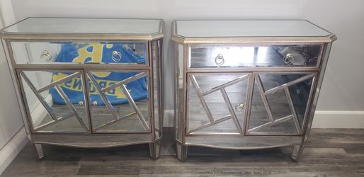 3 Drawer Mirror Nightstand Set of Two