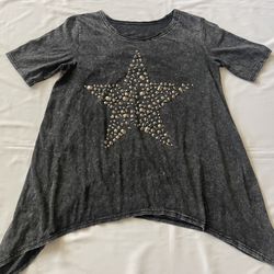 Women Asymmetrical Hem Frayed Loose Style Top Tee T-shirt Dress Tie Dye Star