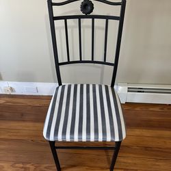 Accent Chair’s Satin Finish Distressed Style Satin Sheen Fabric, Gray And White Stripes With Metal Frame Pair 