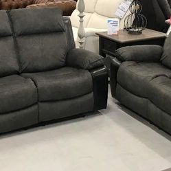 Brand New 💥 Black Gray Reclining Sofa And Loveseat/  Living Room Furniture 