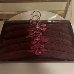 New Set Of 5 Burgundy Satin Clothes Hangers 
