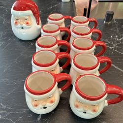 Santa Cookie Jar And Mugs