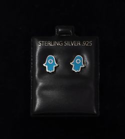 🩵 925 Sterling Silver Blue Hamsa Stud Earrings