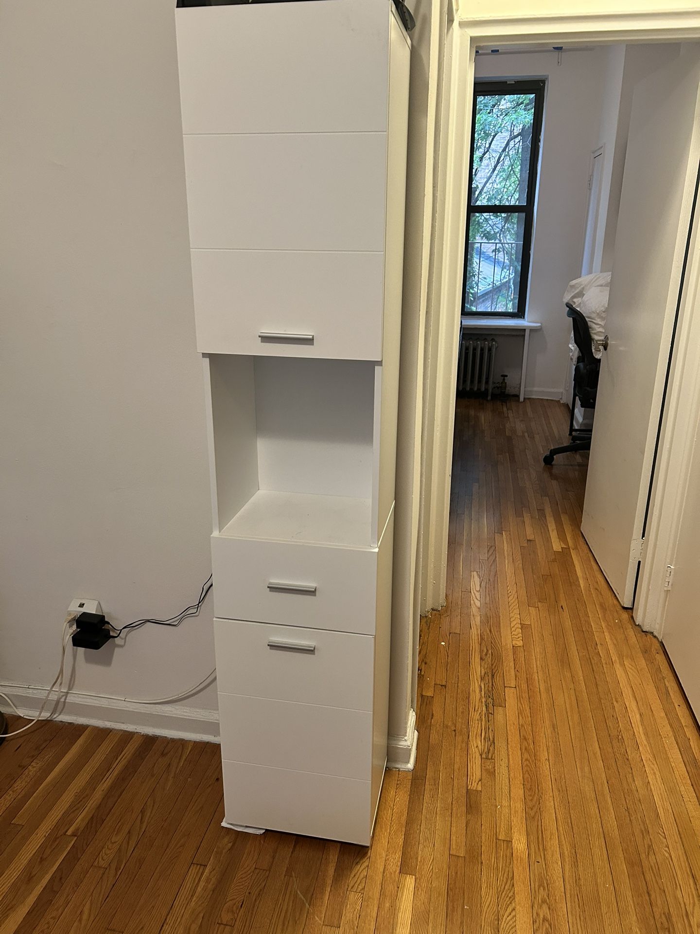 5-Drawer Dresser & Slim White Standing Cabinet