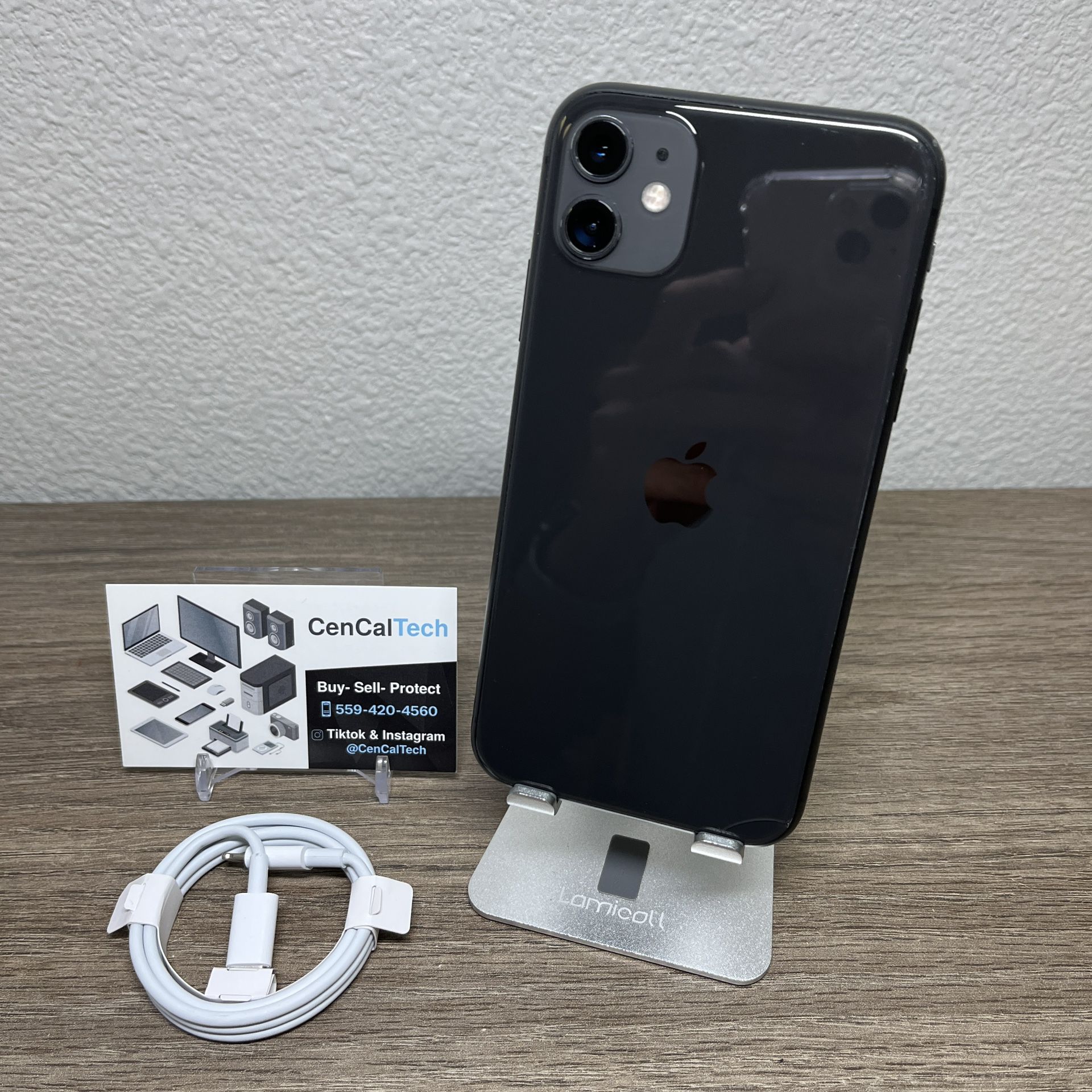 iPhone 11 64gb Unlocked For Any Carrier with 97% Battery Health screen has crack on corner