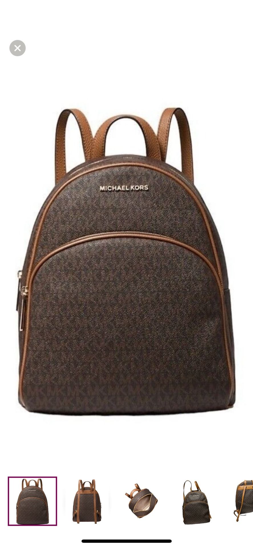 Michael Kors Abbey Medium Logo and Pebbled Leather Backpack Brown