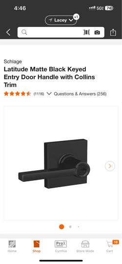 NIB Schlage Latitude Matte Black Keyed Entry Door Handle with Collins Trim