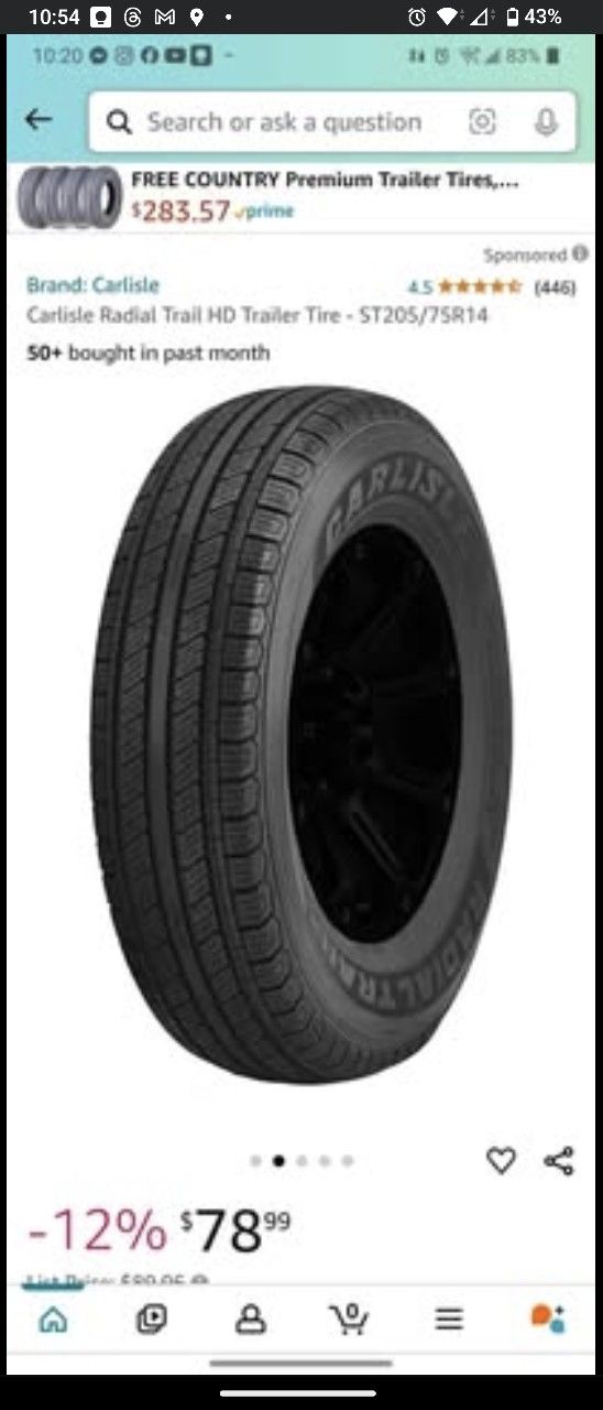 Nearly New RV or trailer tire - carlisle radial trail hd 205/75r14 Price is firm.