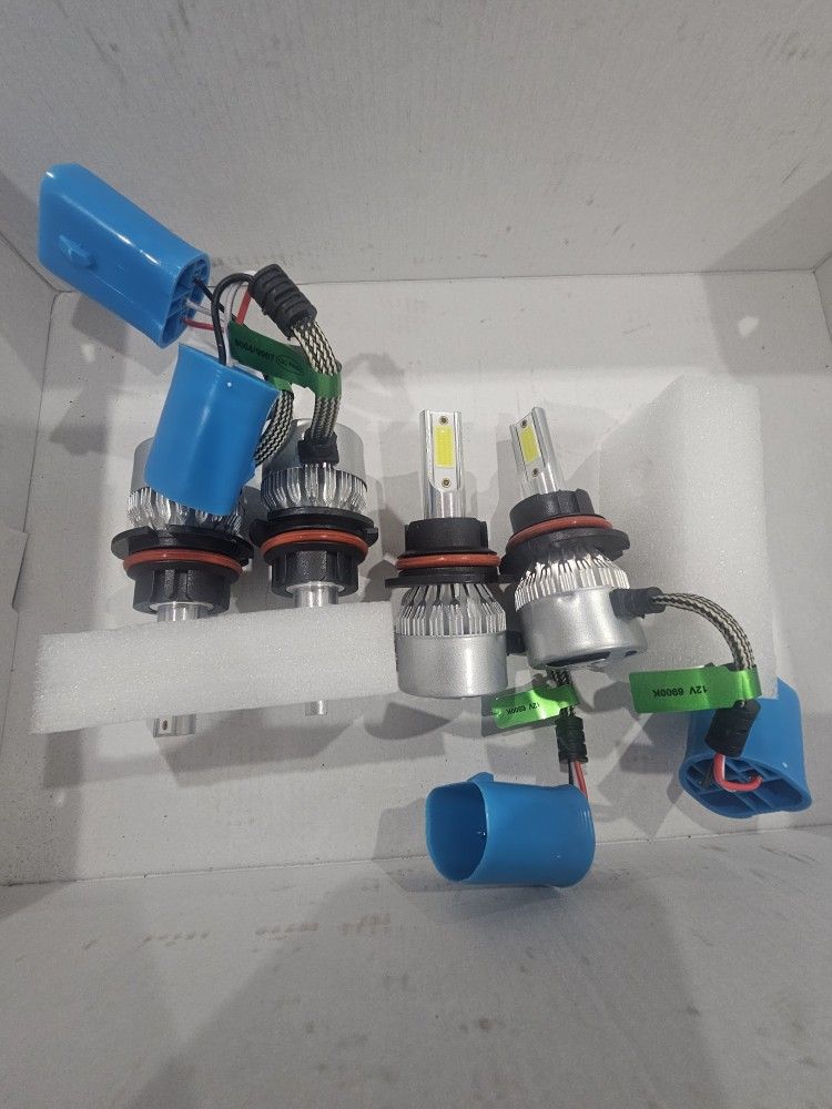 New 9007 LED Light Bulbs With Built In Fan On Each. Bright White Led Light 6000k