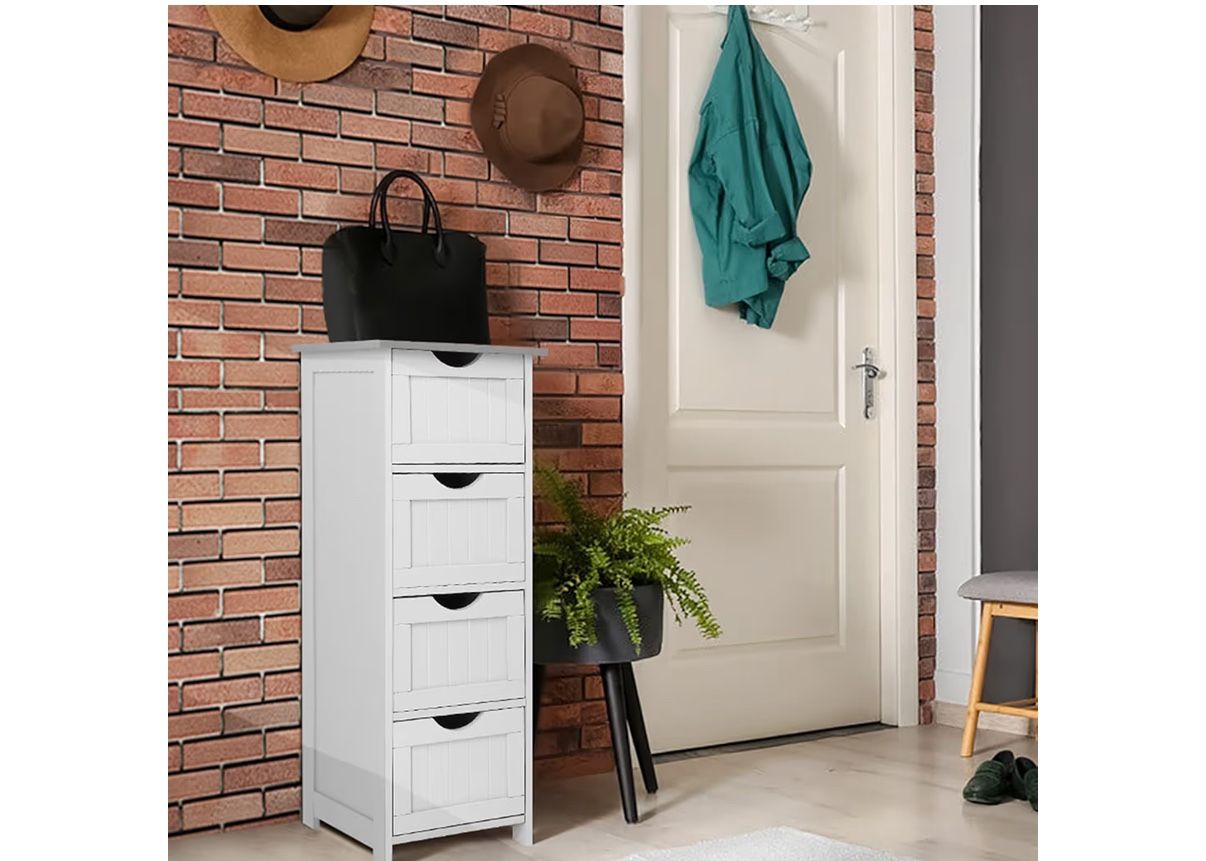 Storage Cabinet With Four Drawers And Marble Top - White