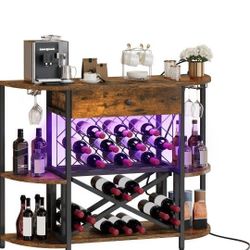 🍷 Rustic Wine Bar / Coffee Bar Cabinet with LED Lights