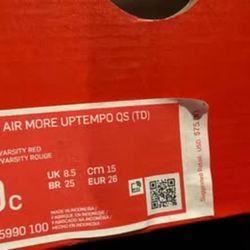 NIKE AIR MORE UPTEMPO QS (TD) Size 9c