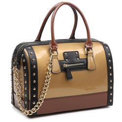 Glossy Patent Leather Satchel Purse – Chic Designer-Inspired Handbag (GOLD)