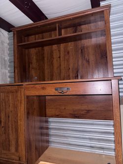 Solid Dark Oak Computer Desk with Storage Hutch