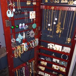 Mirrored Jewelry cabinet w/ & with all jewelry
