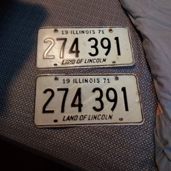 Matching Vintage 1971 License Plates For Illinois, Number 274-391