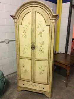 Armoire dresser with shelves and bottom drawer