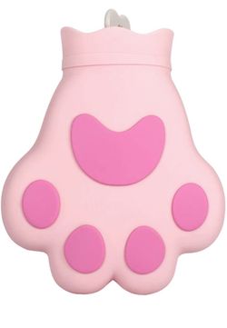 Mini Hot Water Bottle,Cat Paw Shape Silicone Hot Water Bag (Pink)