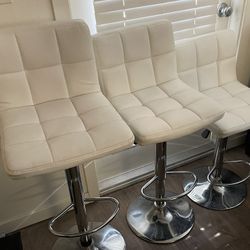 Set of 3 White Faux Leather Adjustable Bar Stools