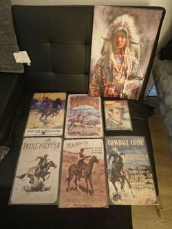 Western Tin Signs, Canvas Print & John Wayne DVD Set