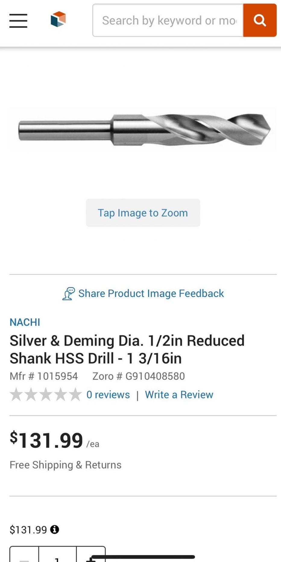 Silver & Deming Dia. 1/2in Reduced Shank HSS Drill - 1 3/16in