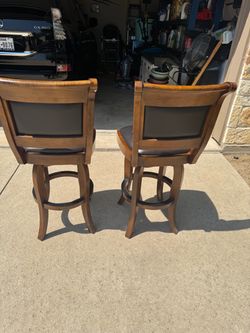 Set of 2 Wood and Leather Swivel Bar Stools