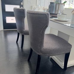 Gray Upholstered Dining Chairs with Nailhead Trim