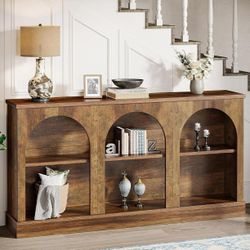 Farmhouse Console Table, 63-Inch Long Entryway Table with 3 Tier Storage, Wooden Rectangular Sofa Table Behind The Couch, Rustic Brown