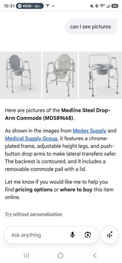 Guardian drop arm commode toilet