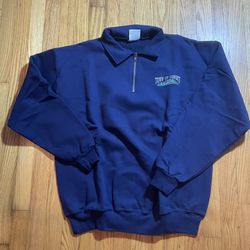 Vintage TOWN OF CORINTH 1/4 ZIP SWEATER Sweatshirt Size XL NEW YORK VILLAGE BLUE