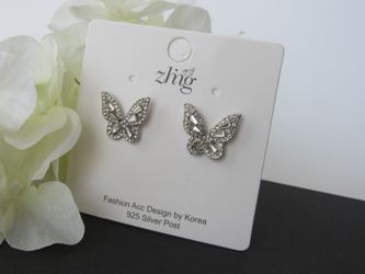 925 Sterling Silver Needle High-end Butterfly Earrings, Silver Color