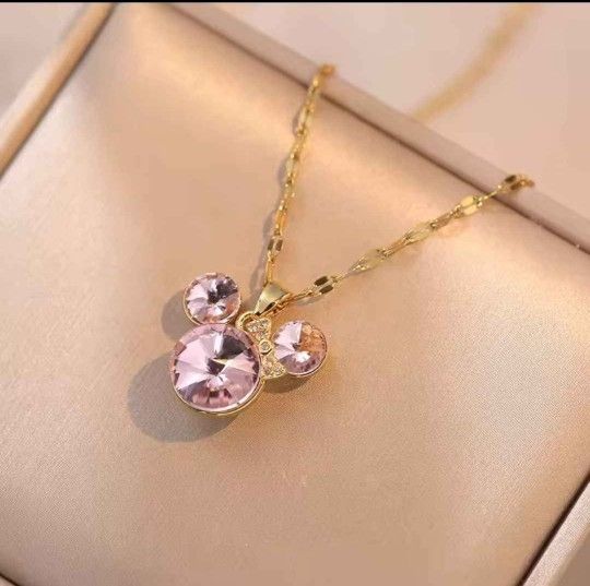 Disney Mickey Minnie Mouse Ear Necklace & Charm