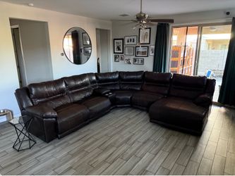 Large Dark Brown Leather Sectional with recliner