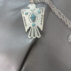 Vintage Silver bell Egale Necklace With Turquoise