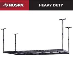 Husky 97.5 in. W x 43.75 in. H x 32 in. D Adjustable Height Metal Heavy-Duty Overhead Garage Storage Rack in Black=518