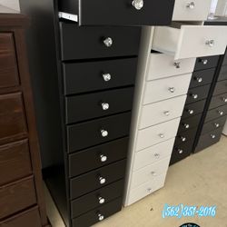 Jumbo 9 Drawer Tall Slim Dresser With Diamond Knobs 