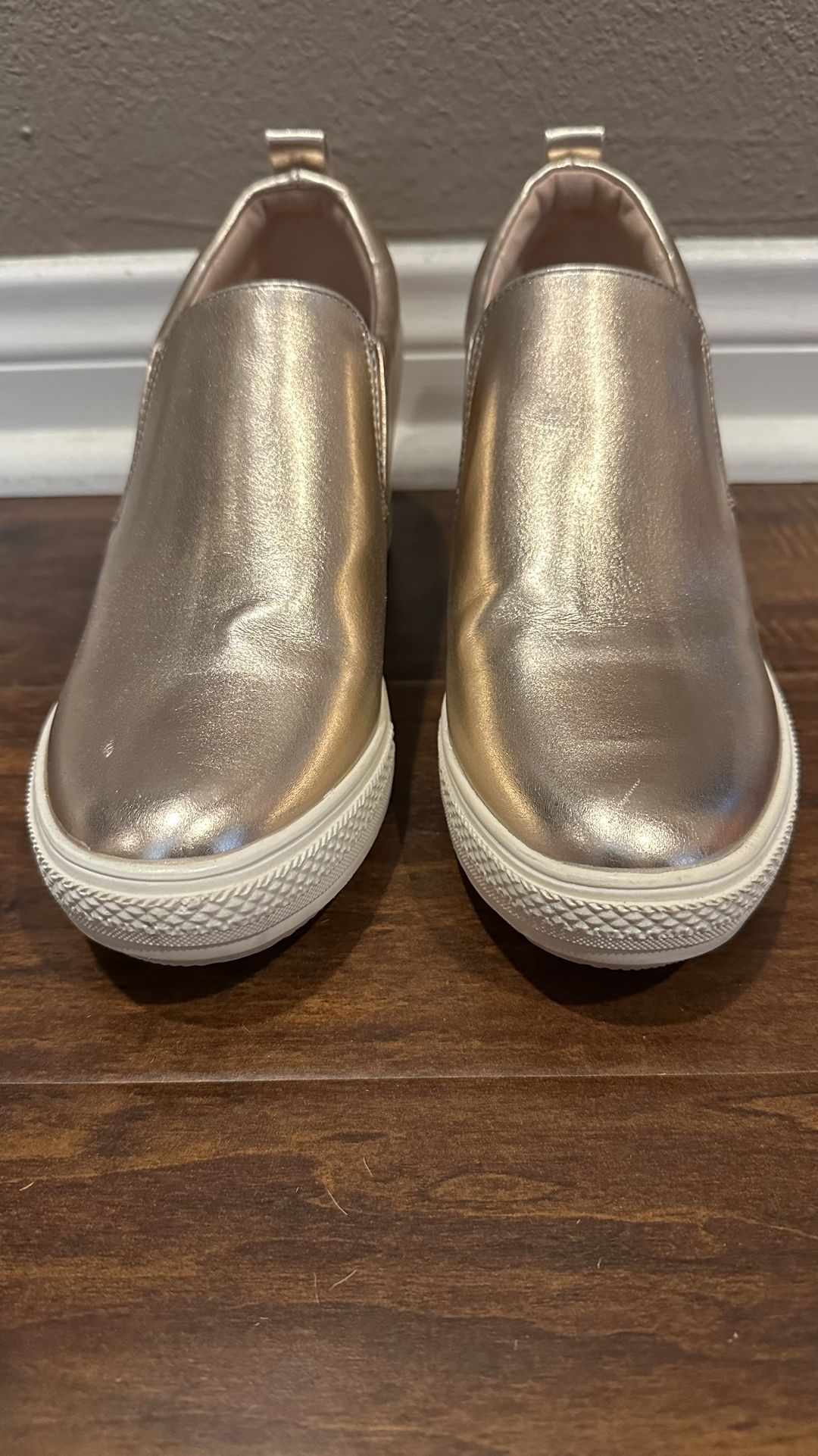 Wanted rose gold wedge sneakers