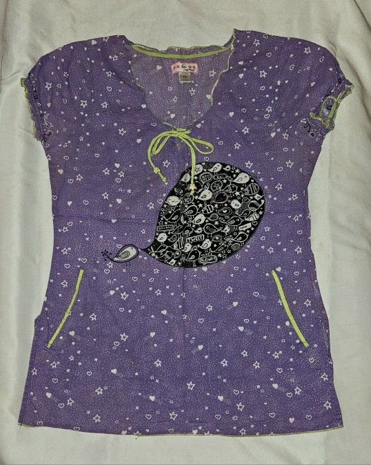 Koi Bridgette Scrub Top In Lavender & Lime Green Trim Size Xsmall