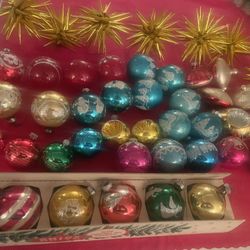 Vintage 1950s Lot Mid Century Glass Christmas Ornaments 