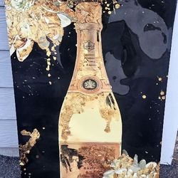 Stunning Champagne Bottle & Gold Leaf Epoxy Art (Veuve Clicquot)