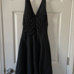 Women’s XS Size 2  Little Black Halter Dress Ruched Waist Flowy Skirt
