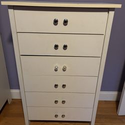 White tall, six drawer dresser