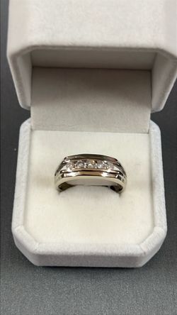 Men’s 14K White Gold Band Ring Style With Natural Diamonds Size 11