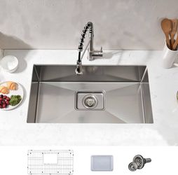 28-inch Undermount Workstation 16 Gauge Stainless Steel Single Bowl Kitchen Sink, Silver Soundproof Preparation Sink, Includes Drain Kit (S