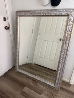Large Wall Mirror with Ornate Silver Frame