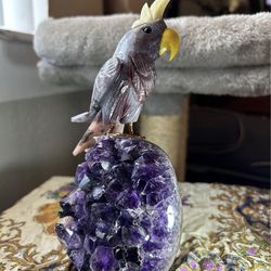 Amethyst with natural stone parrot
