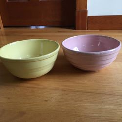 Lot of 2 Vintage Pink and Yellow Ceramic 9" Mixing Bowls