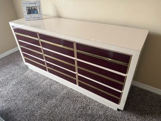 3-Piece Bedroom Dresser Set – White/Burgundy/Gold – $25