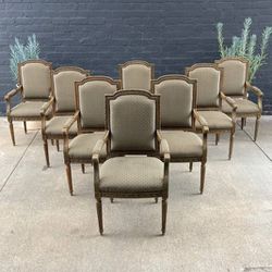 Set of 8 Vintage French Louis XV Sculpted Arm Chairs, c.1960’s - Delivery Available